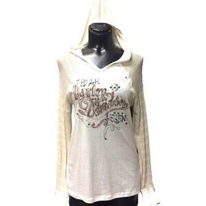 Harley Davidson Lace Sleeve Pullover Henley Long Sleeve Hooded Top Women Sz S